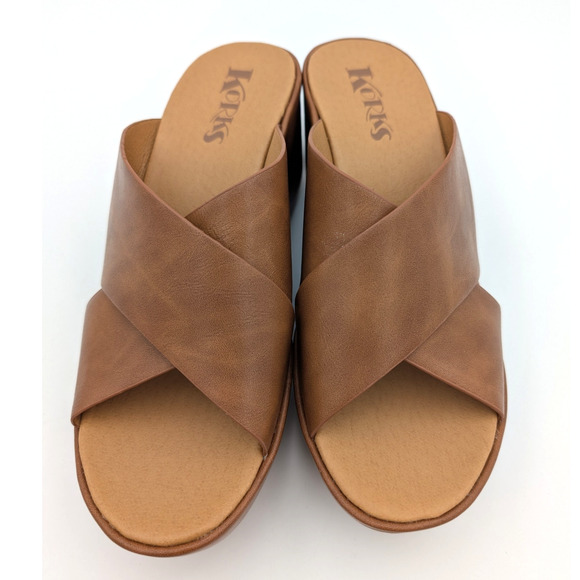 Korks Madera Leather Wedge Sandals Crisscross Strap Women's Brown Size US10M - Picture 3 of 7